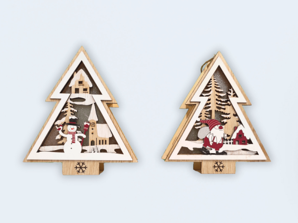 Pack solidario navideño de 2 árboles de madera con luz
