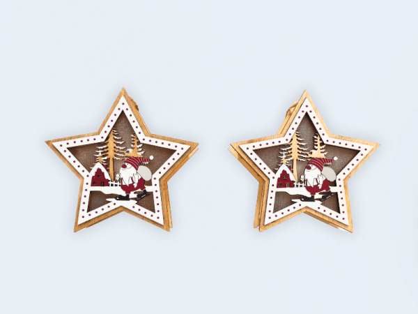 Pack solidario navideño de 2 estrellas de madera con luz de papa noel