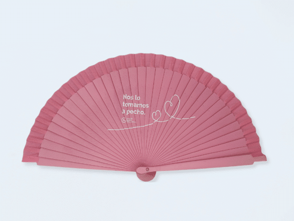 Abanico rosa solidario para mamá, detalle en madera y diseño elegante