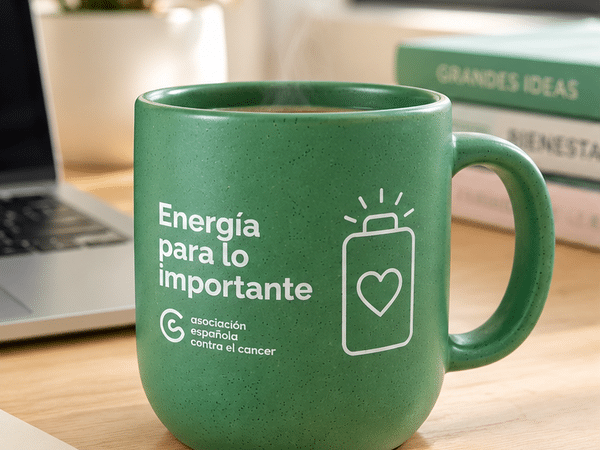 Taza moteada con mensaje