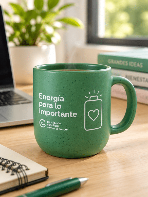 Taza moteada con mensaje